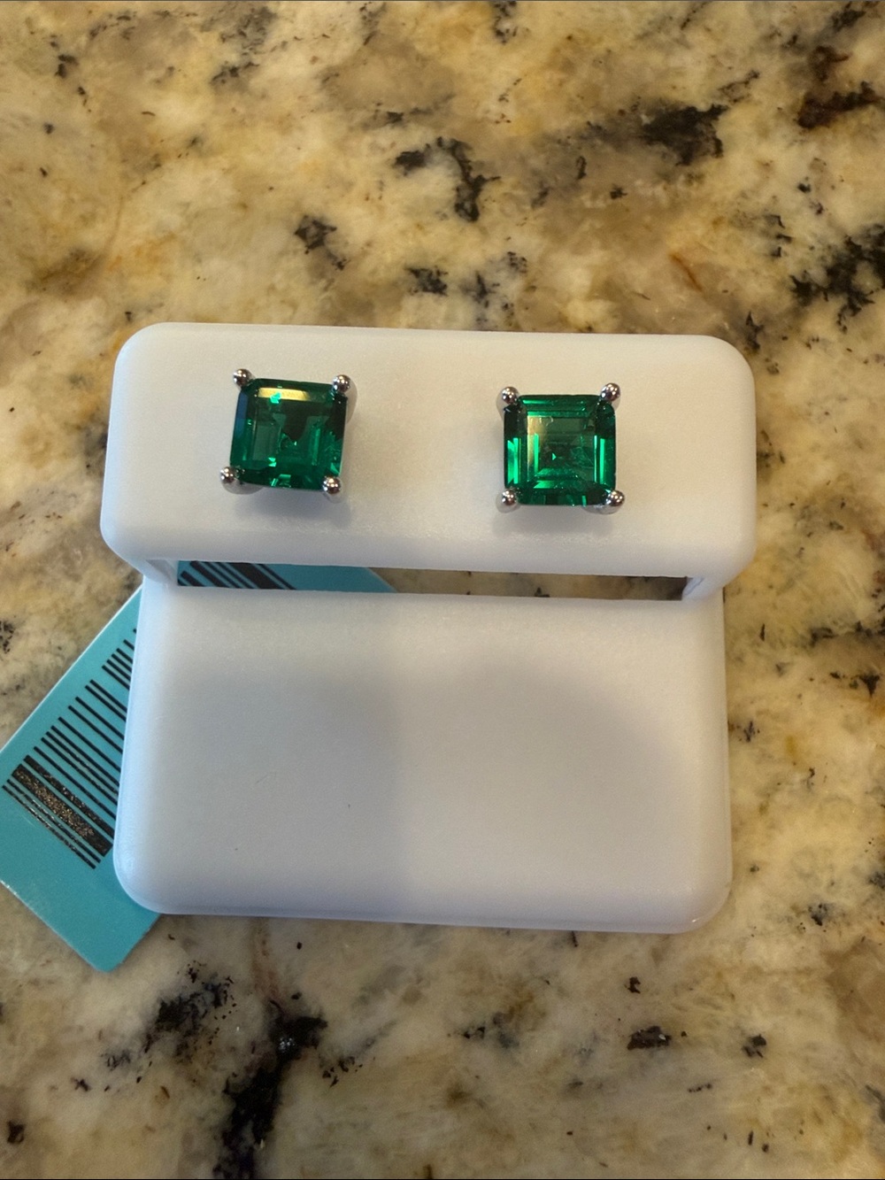 Emerald Square-Cut Stud Earrings - Sterling Silver 6mm Nano - 2.4 carats